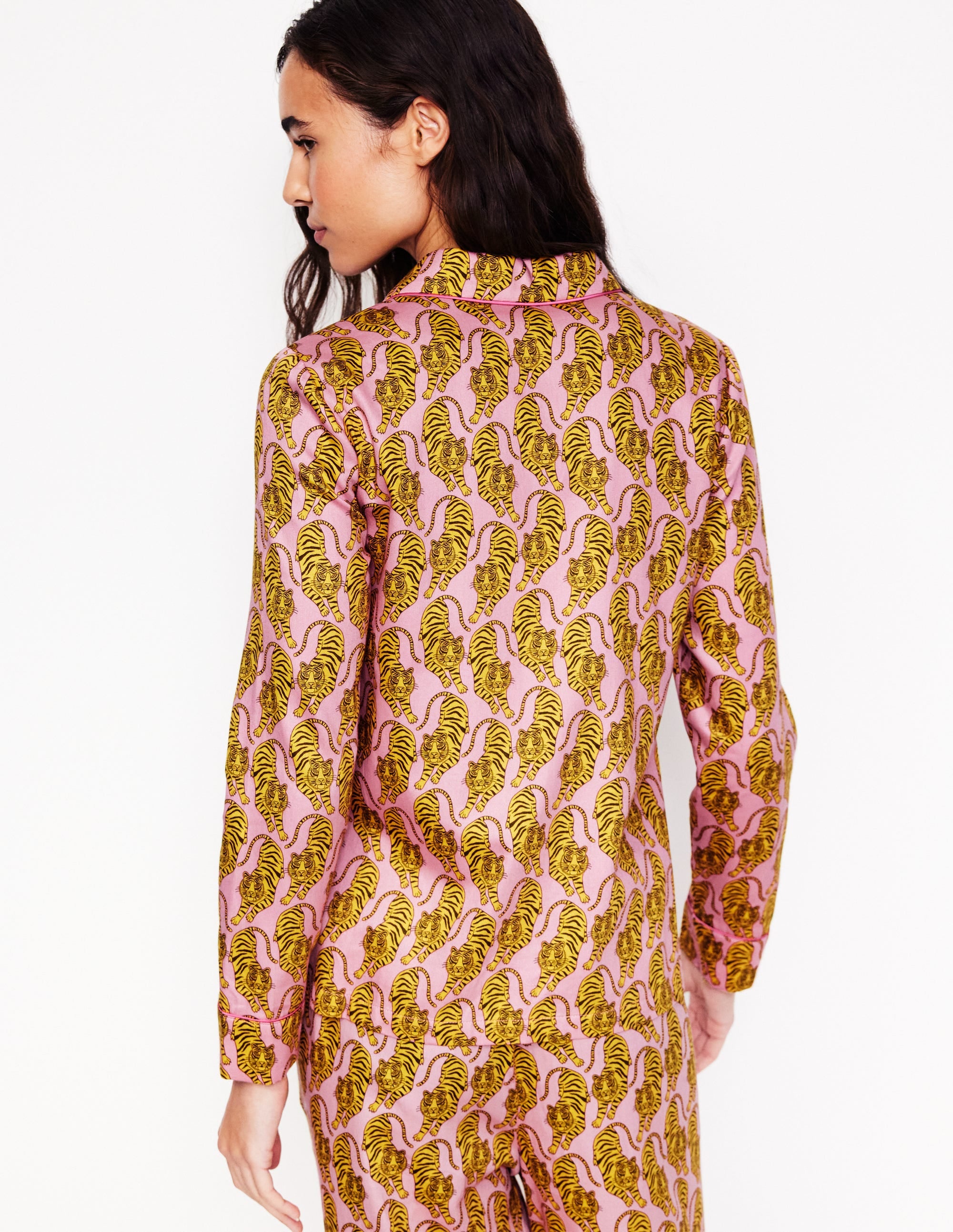 Cotton Sateen Pajama Shirt-Ceylon Yellow, Tiger - Image 3