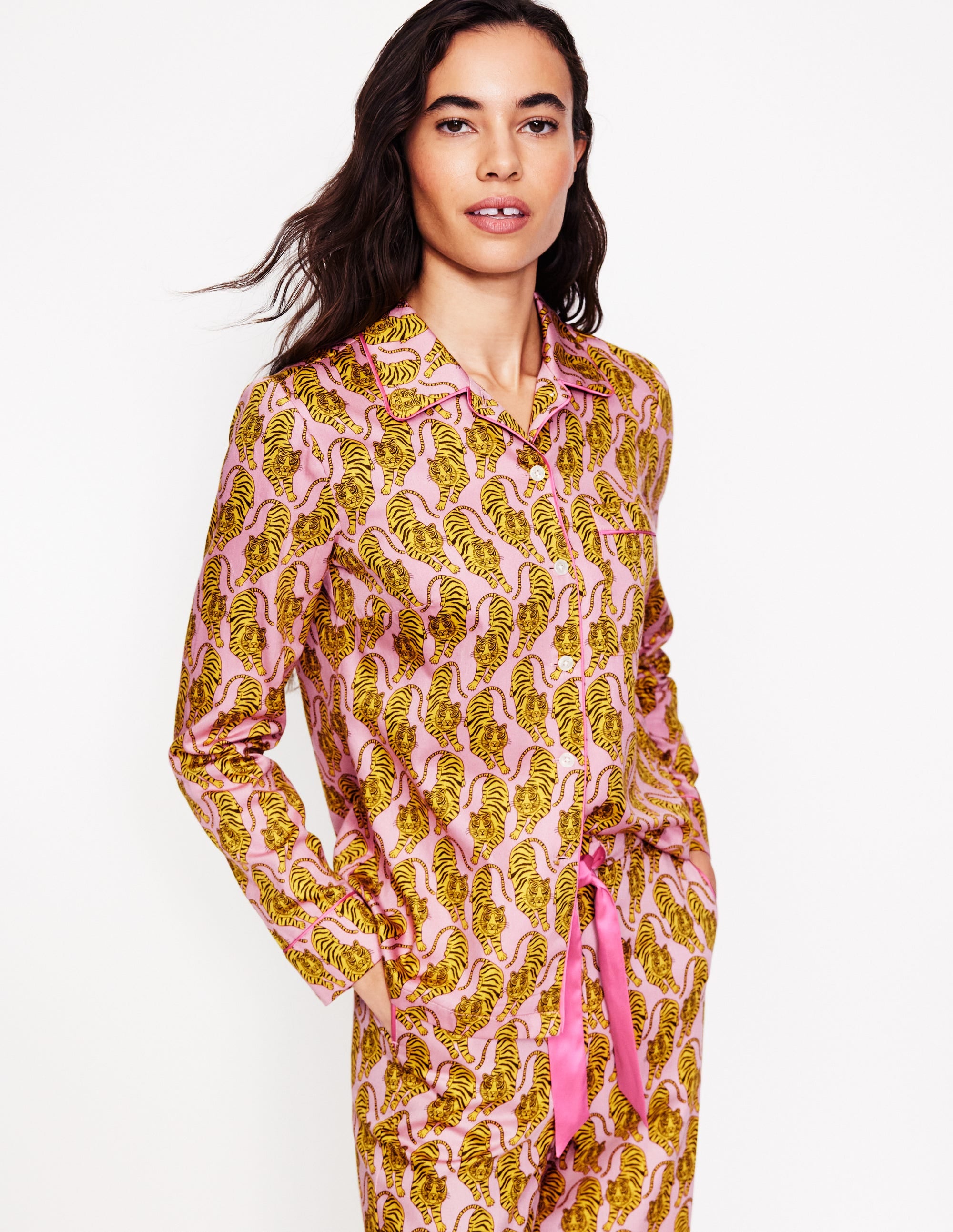 Cotton Sateen Pajama Shirt-Ceylon Yellow, Tiger - Image 4