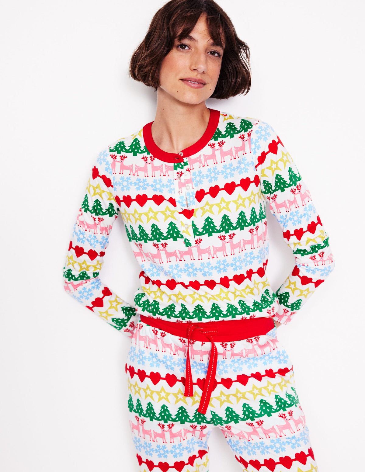 Jersey Pajama Long Sleeve Top-Multi, Gingerbread Fairisle - Image 1
