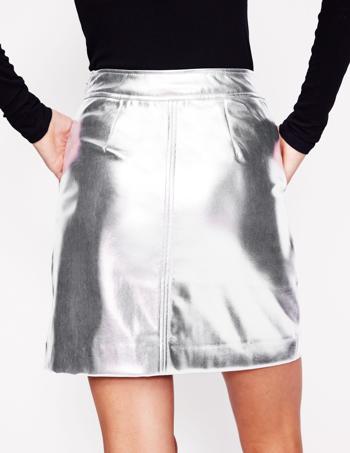 Metallic PU Skirt-Silver - Image 3