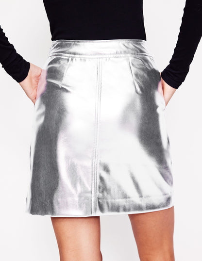 Metallic PU Skirt-Silver