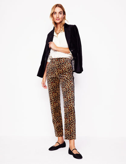 Kew Velvet Pants-Leopard, Black Side Stripe