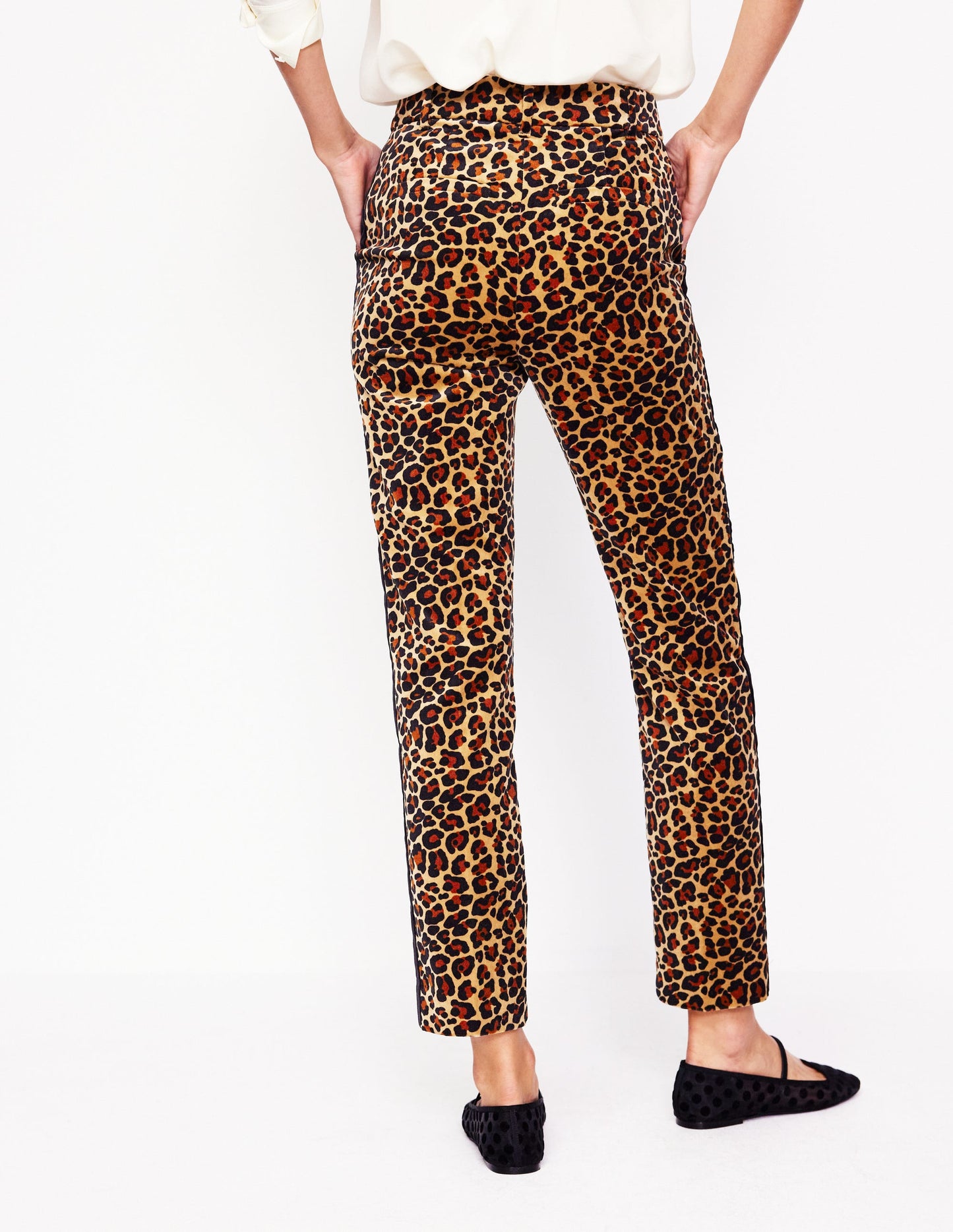 Kew Velvet Pants-Leopard, Black Side Stripe