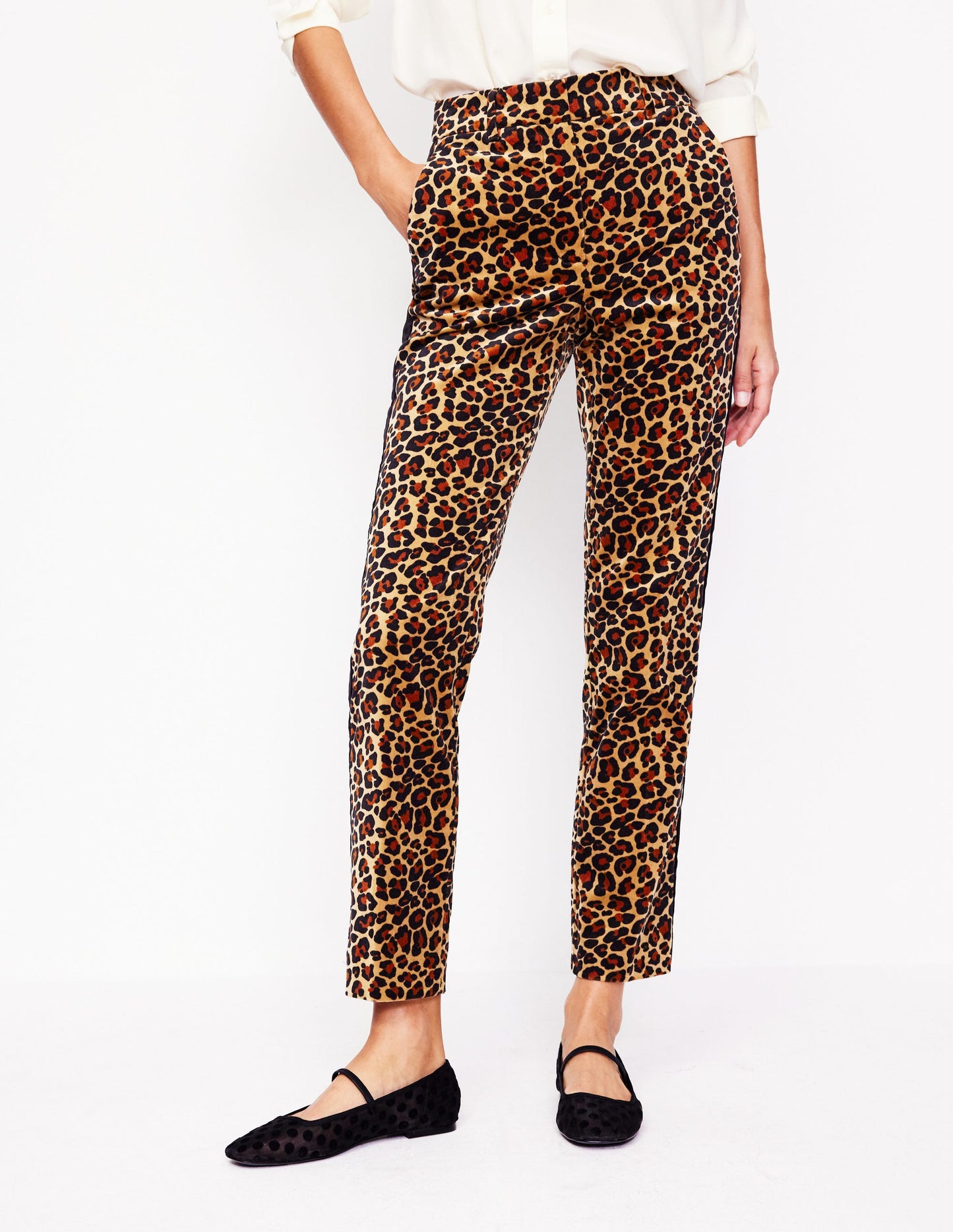 Kew Velvet Pants-Leopard, Black Side Stripe