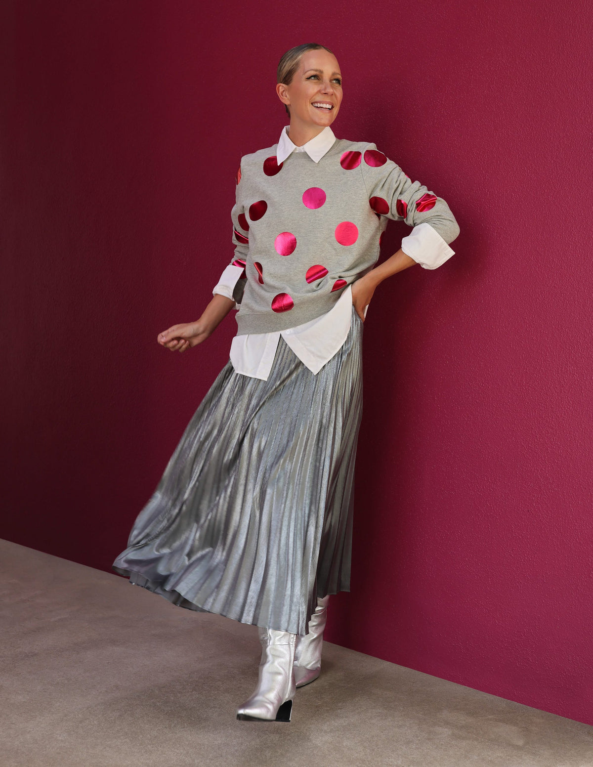Camilla Metallic Midi Skirt-Silver - Image 5