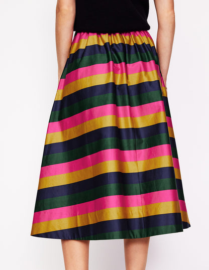 Isabella Cotton Sateen Skirt-Pine, Multi Stripe