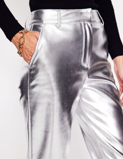 Tapered PU Pants-Silver