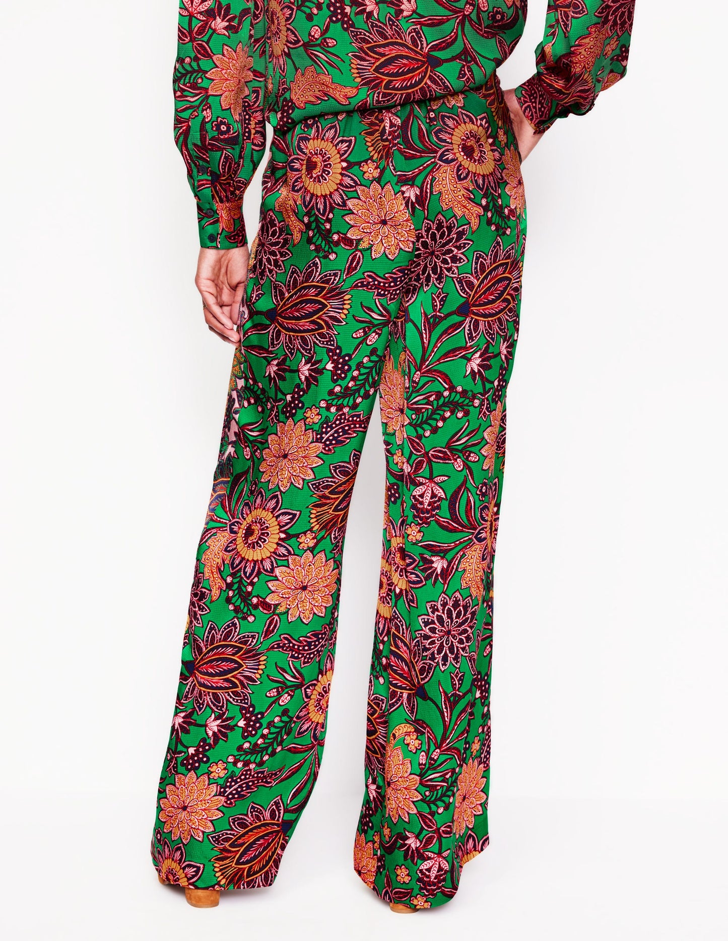 Wide Leg Pull-on Pants-Rich Emerald, Ornate Bud