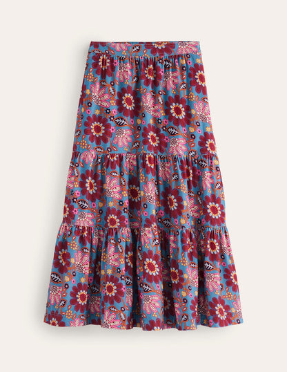 Viv Cord Tiered Maxi Skirt-French Navy, Cosmic Meadow