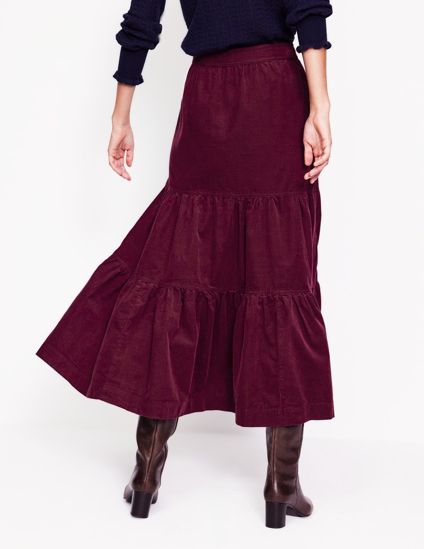 Viv Cord Tiered Maxi Skirt-Deep Wisteria