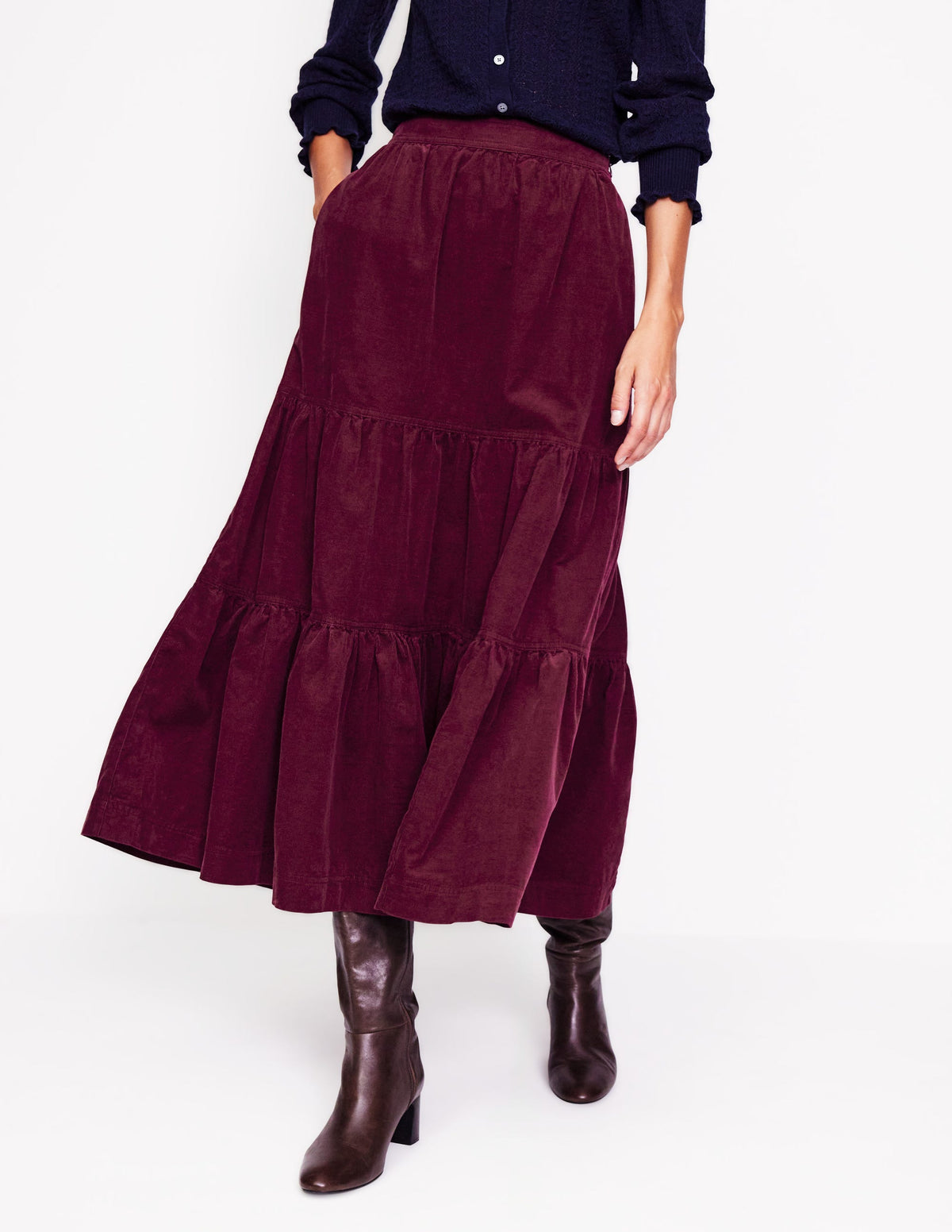 Viv Cord Tiered Maxi Skirt-Deep Wisteria - Image 4