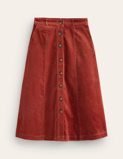 Davina Cord Midi Skirt-Rust