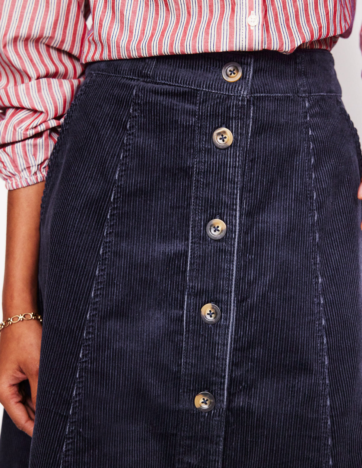 Petra Cord Midi Skirt-Navy - Image 2
