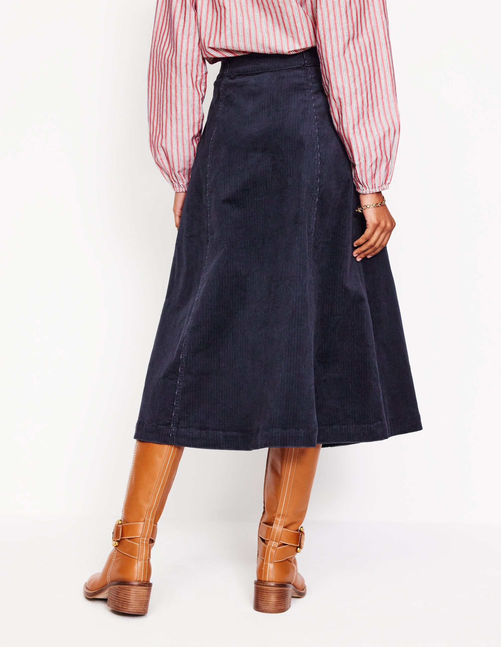Petra Cord Midi Skirt-Navy - Image 3