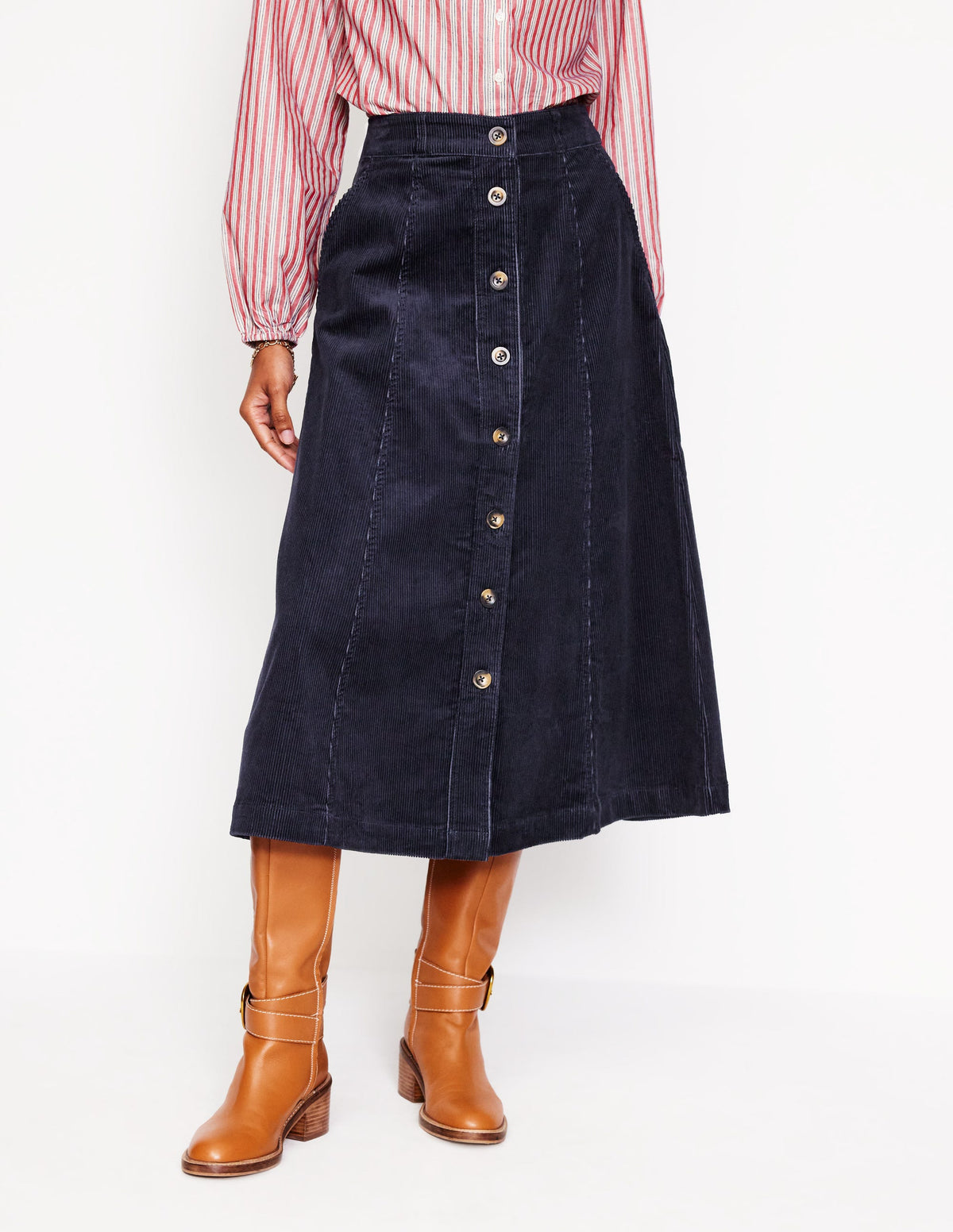 Petra Cord Midi Skirt-Navy - Image 4