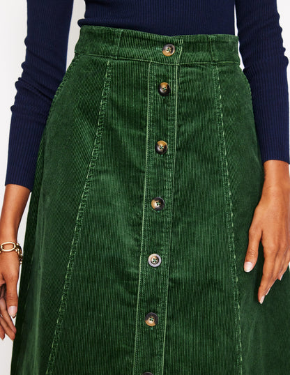 Davina Cord Midi Skirt-Winter Green