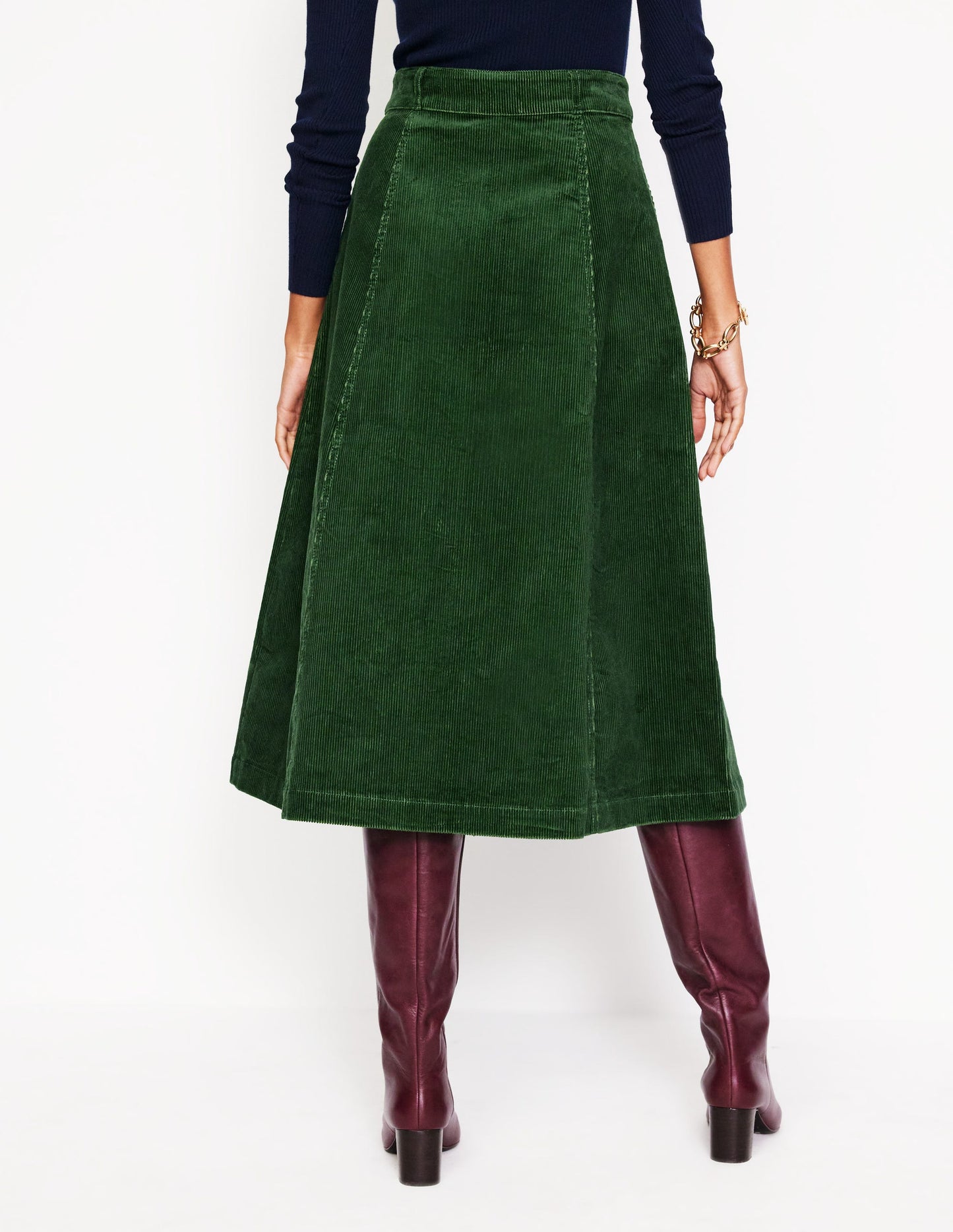 Davina Cord Midi Skirt-Winter Green