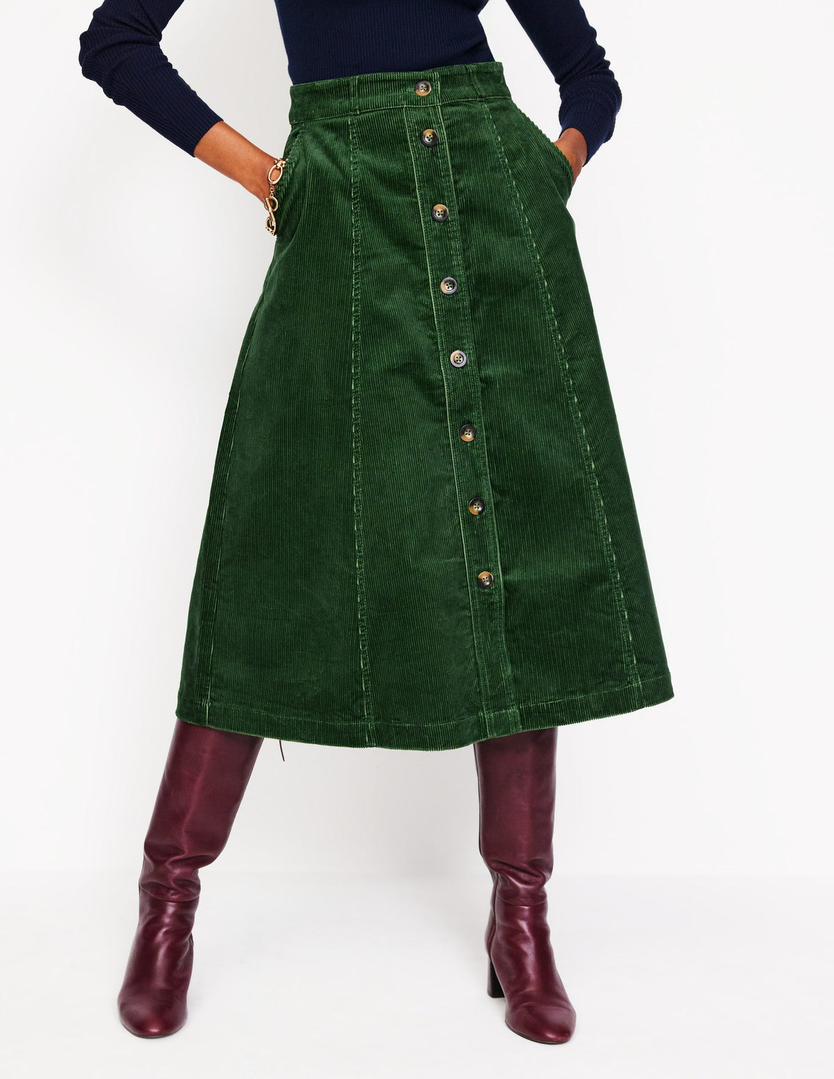 Davina Cord Midi Skirt-Winter Green - Image 4