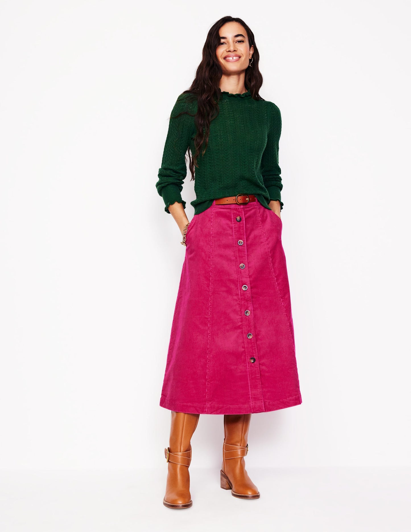 Davina Cord Midi Skirt-Cherry Jam