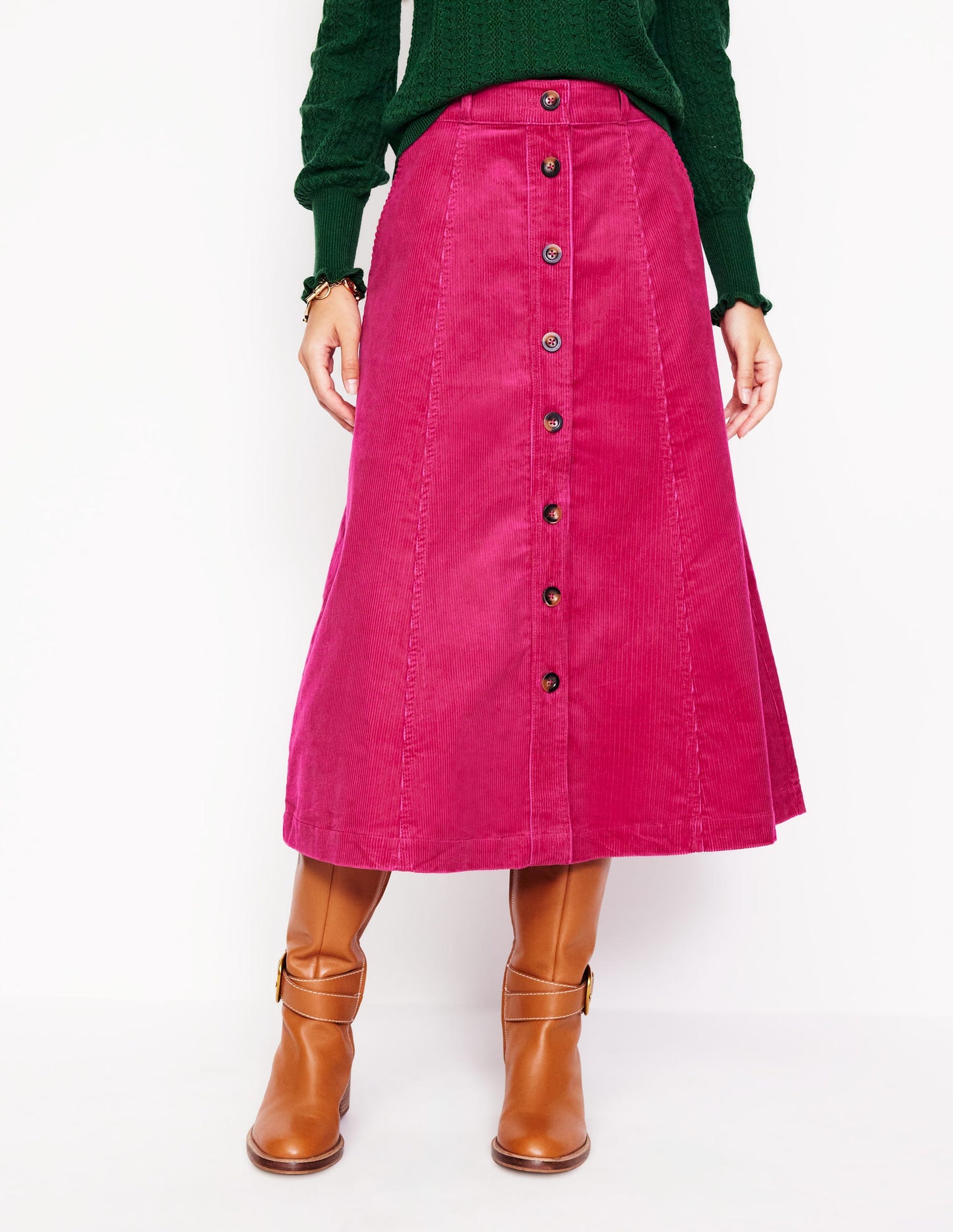 Davina Cord Midi Skirt-Cherry Jam