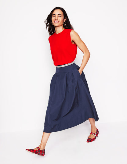 Isabella Taffeta Midi Skirt-Navy