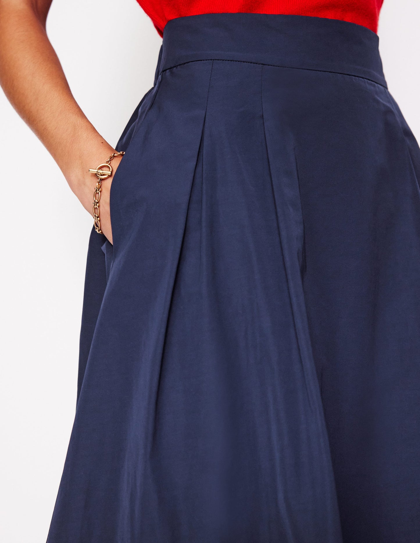 Isabella Taffeta Midi Skirt-Navy