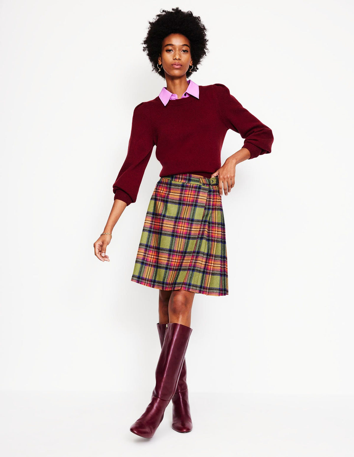 Helen Buckled Kilt-Green and Purple Check - Image 1