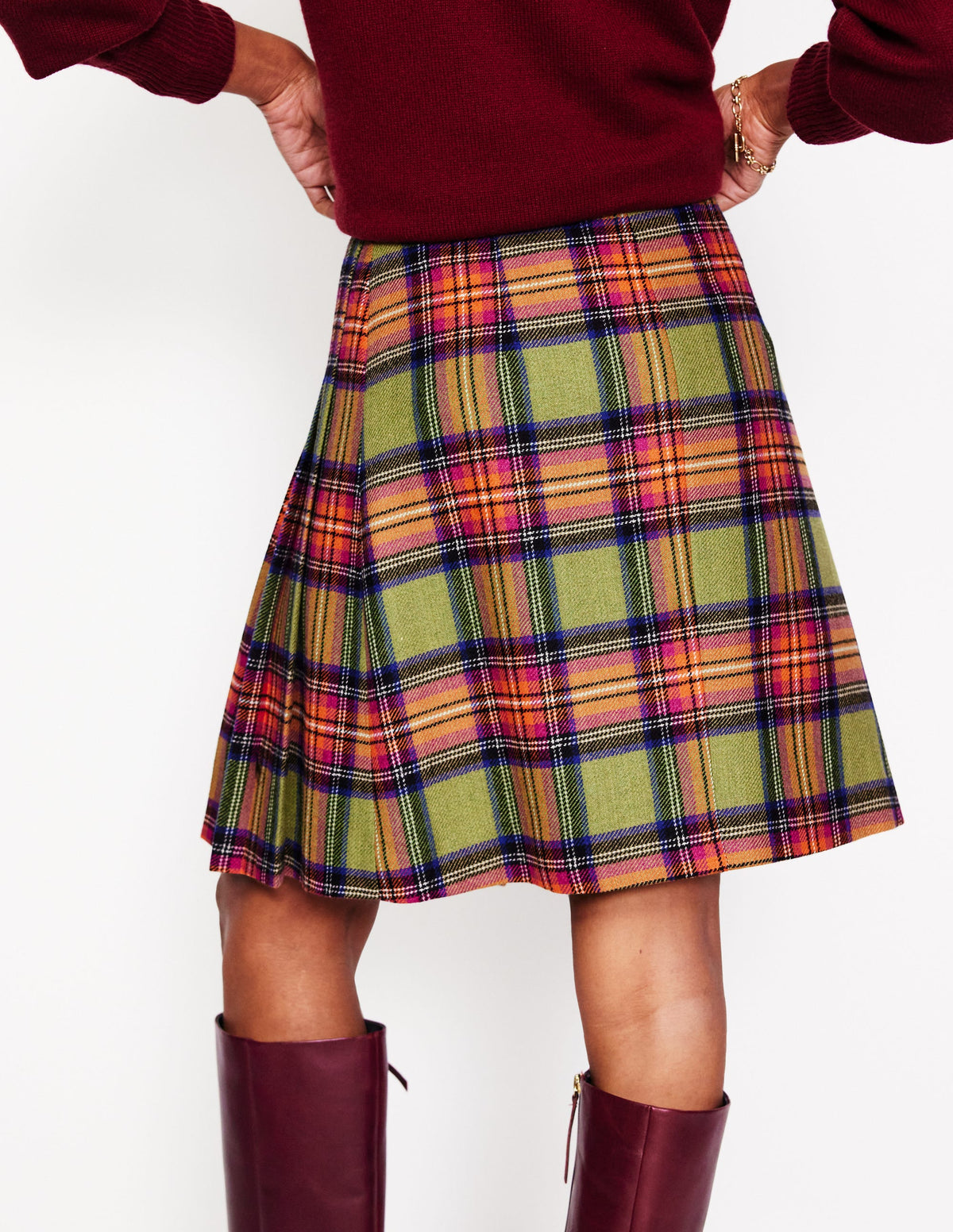 Helen Buckled Kilt-Green and Purple Check - Image 3