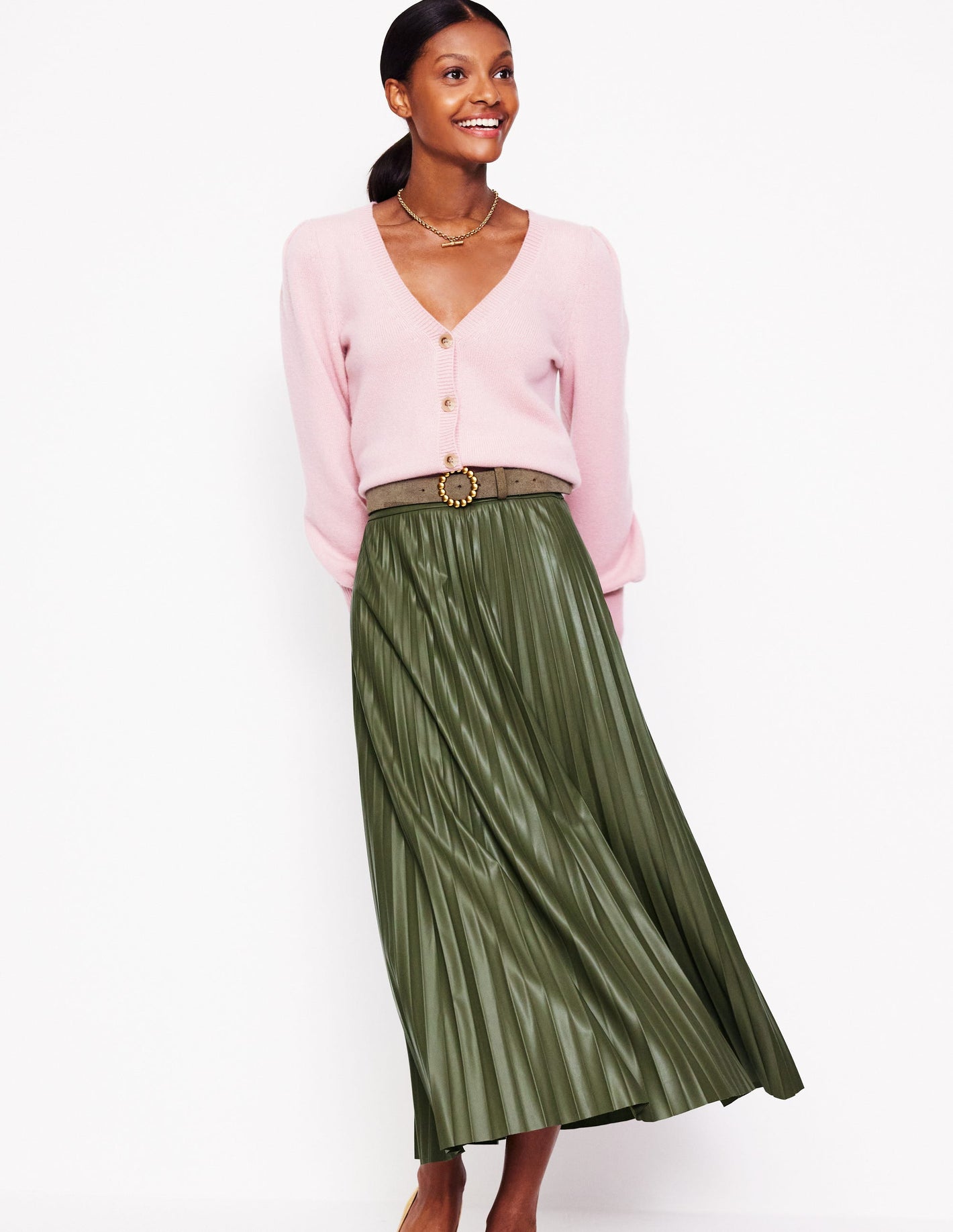 Camilla PU Maxi Skirt-Classic Khaki