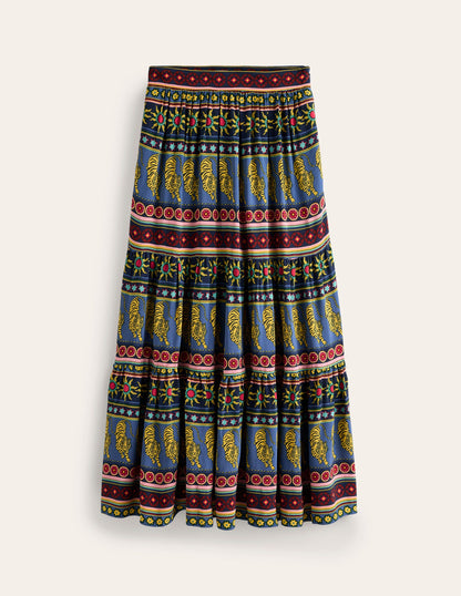 Viv Crepe Tiered Maxi Skirt-Denim Blue, Tiger Border