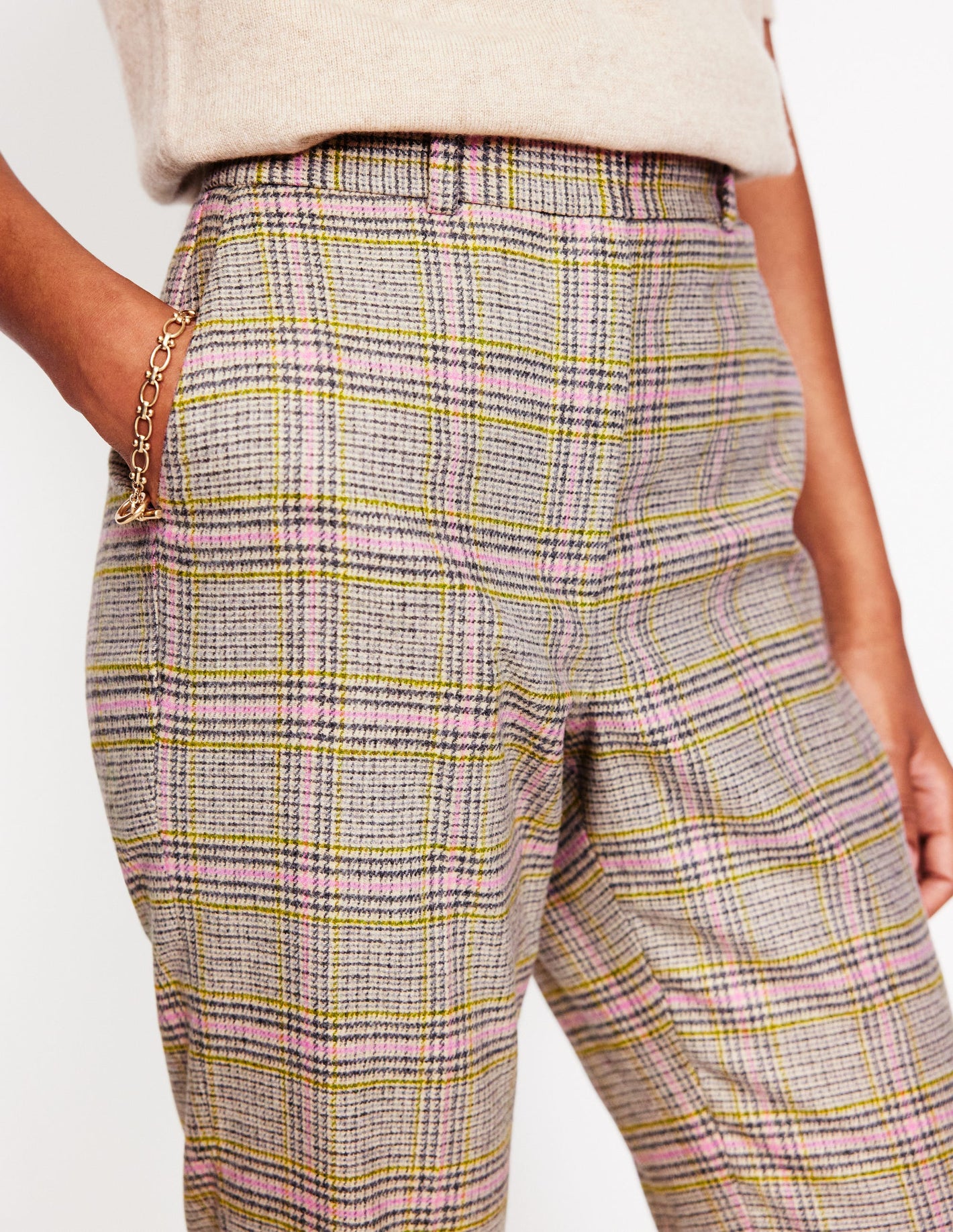 Kew Wool Blend Pants-Prince of Wales Check