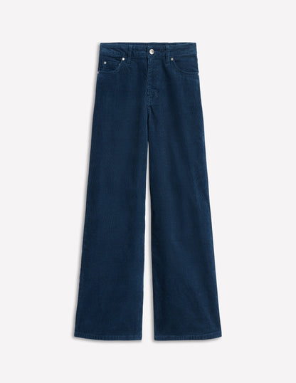 5 Pocket Cord Wide Jeans-Blue Ribbon