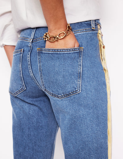 Girlfriend Jeans-Metallic Gold Side Stripe