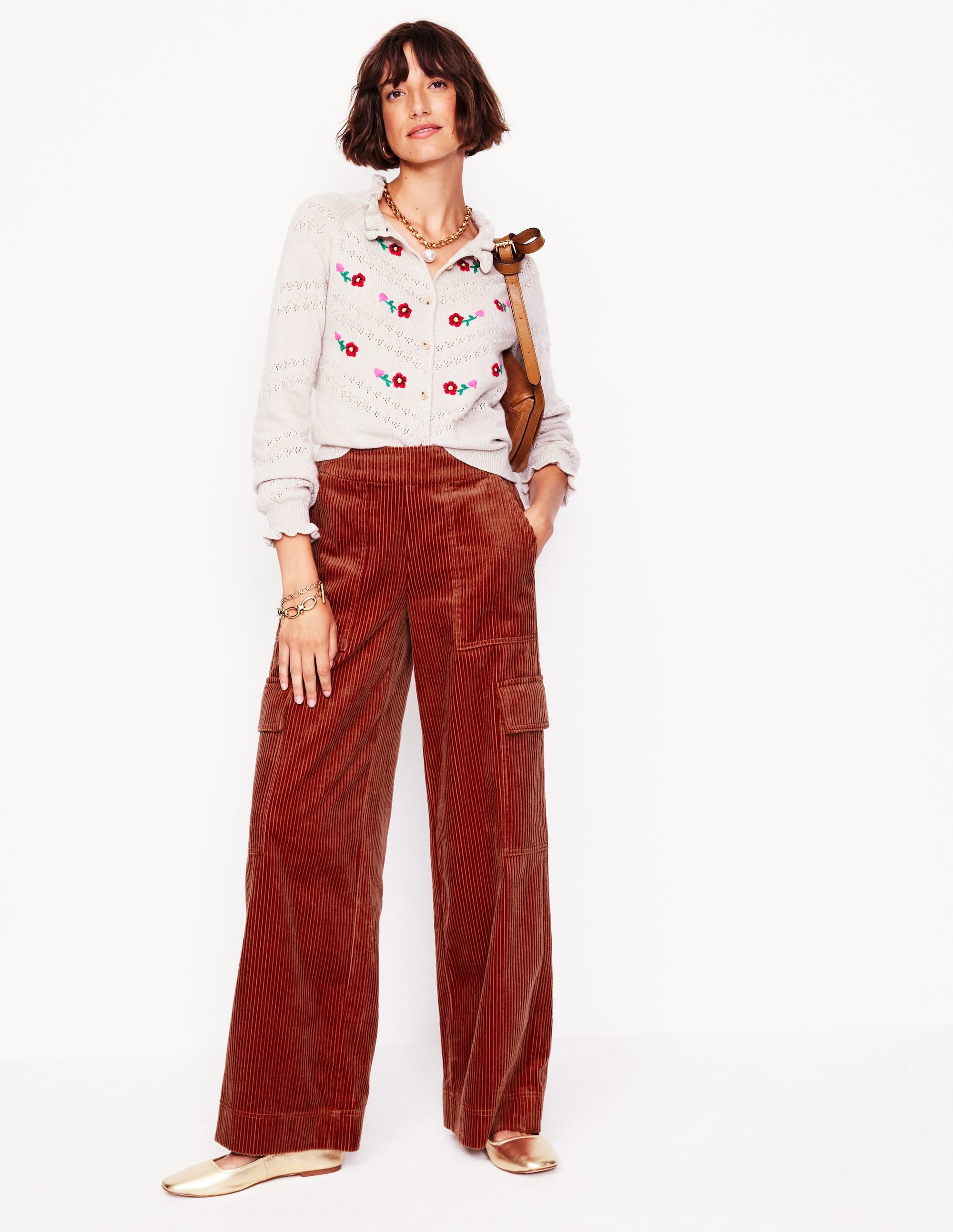 Cord Pull-On Pants-Red - Image 1