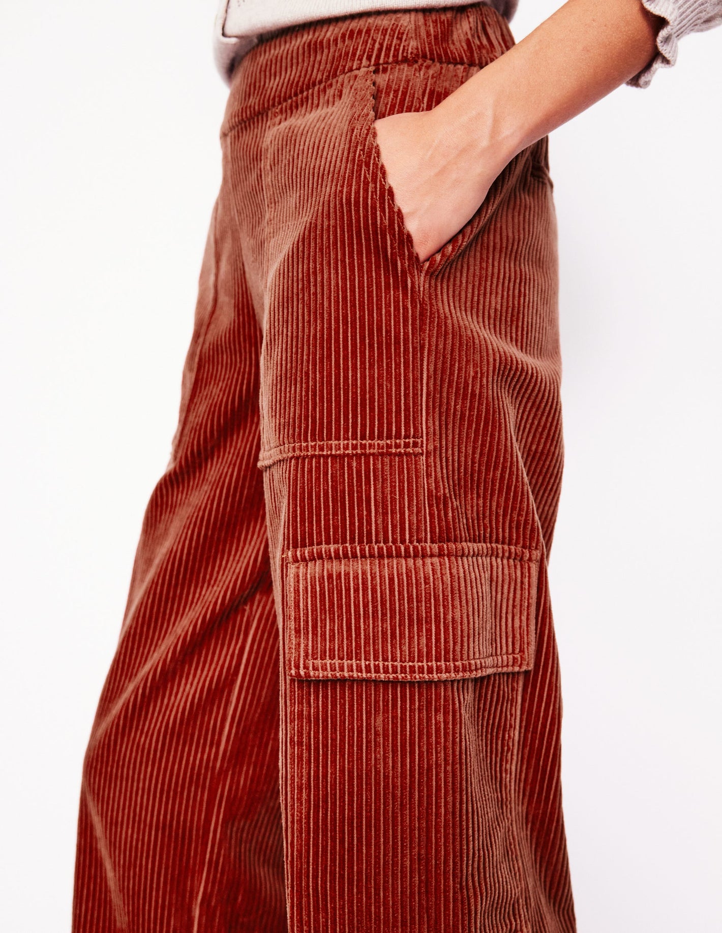 Cord Pull-On Pants-Red