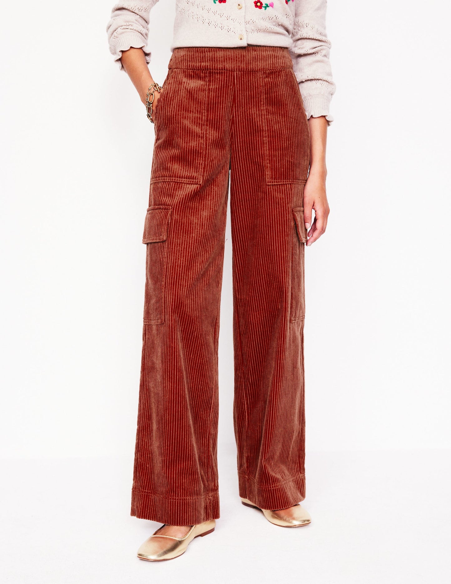 Cord Pull-On Pants-Red