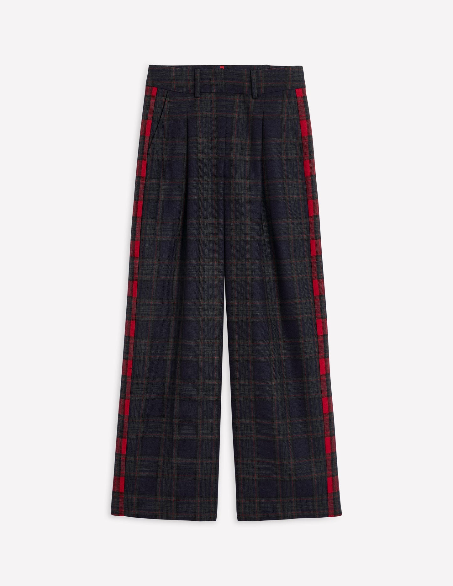 Chiswick Wool Blend Pants-Navy and Green Check