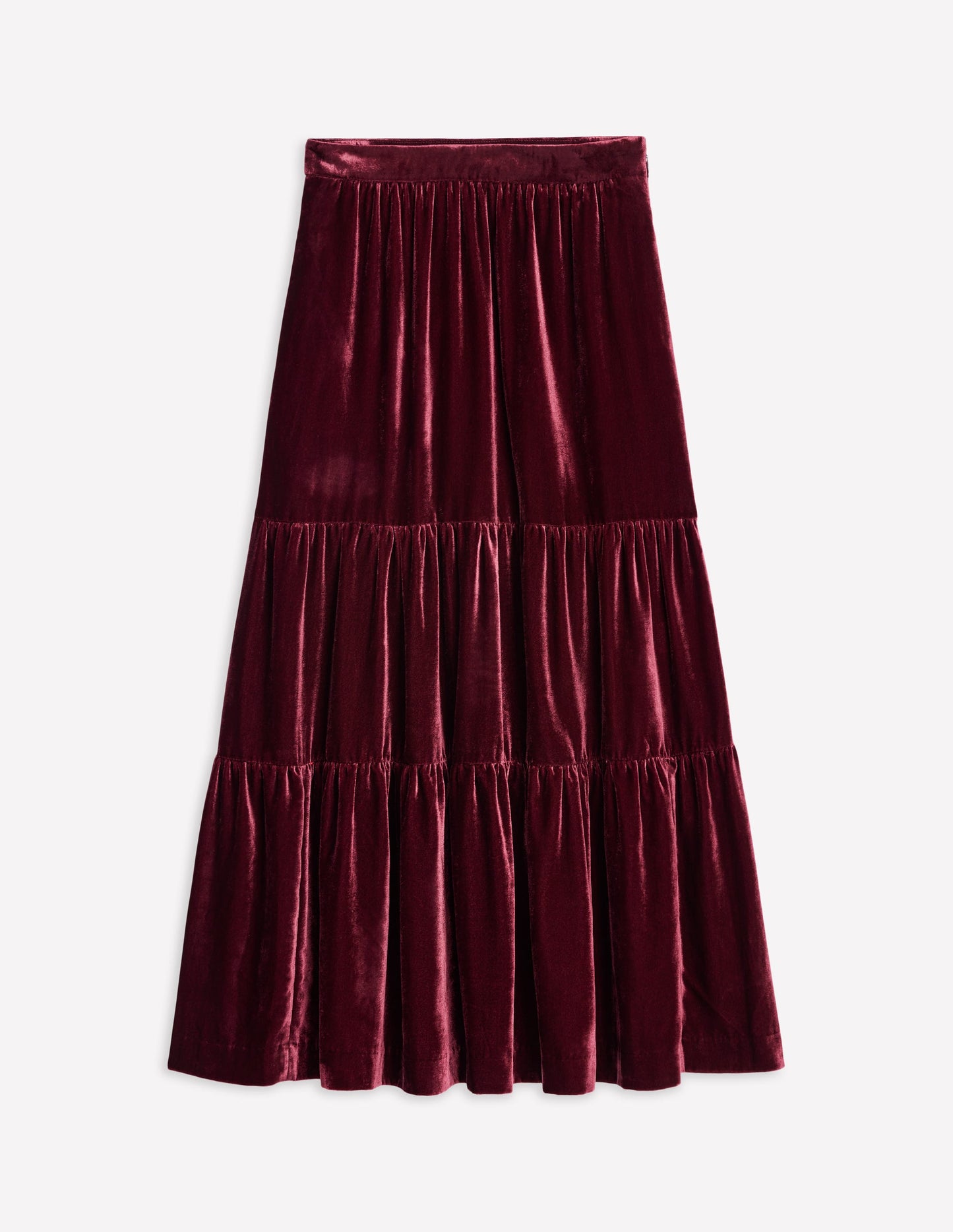 Viv Velvet Tiered Maxi Skirt-Cabernet