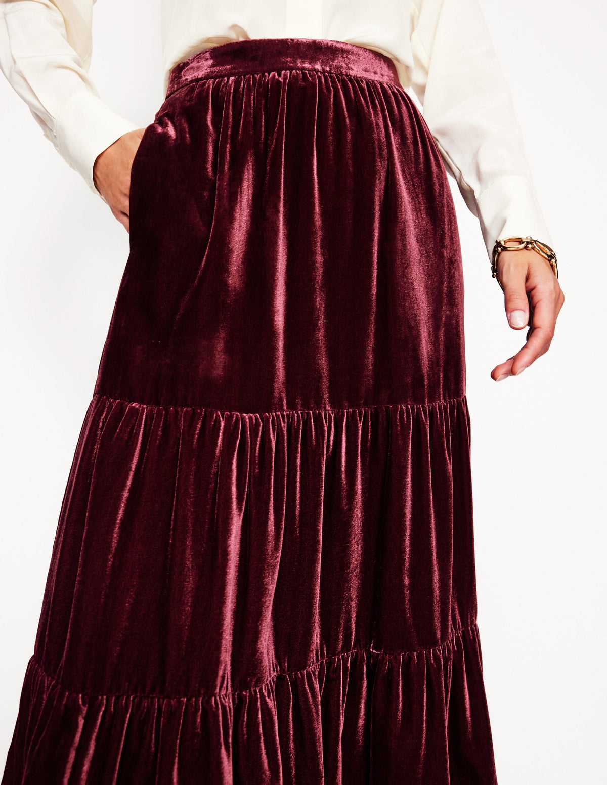 Viv Velvet Tiered Maxi Skirt-Cabernet - Image 2
