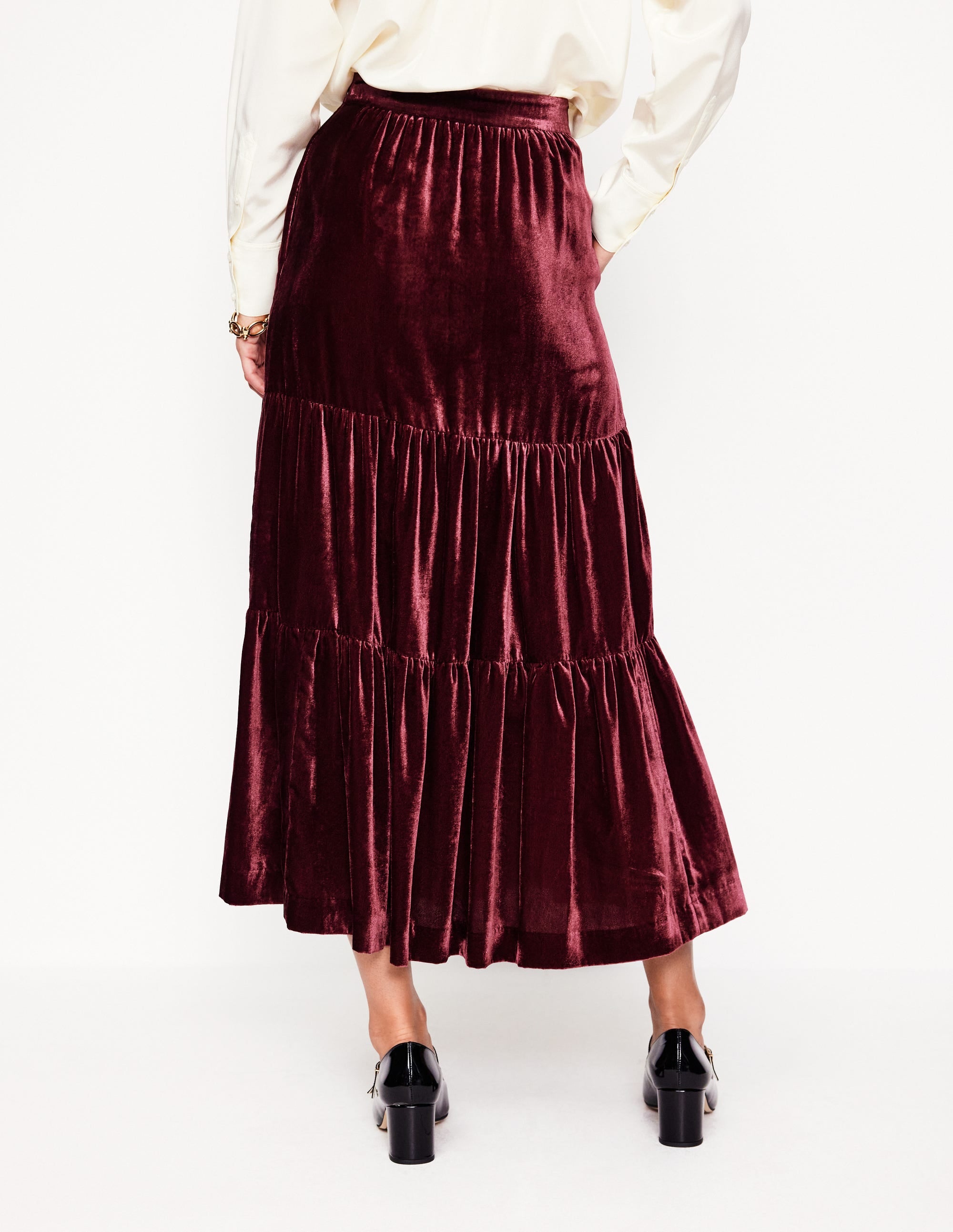 Viv Velvet Tiered Maxi Skirt-Cabernet - Image 3
