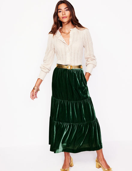 Viv Velvet Tiered Maxi Skirt-Glade