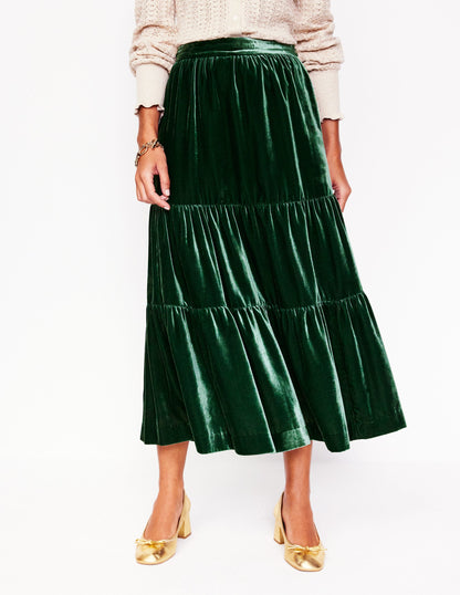 Viv Velvet Tiered Maxi Skirt-Glade