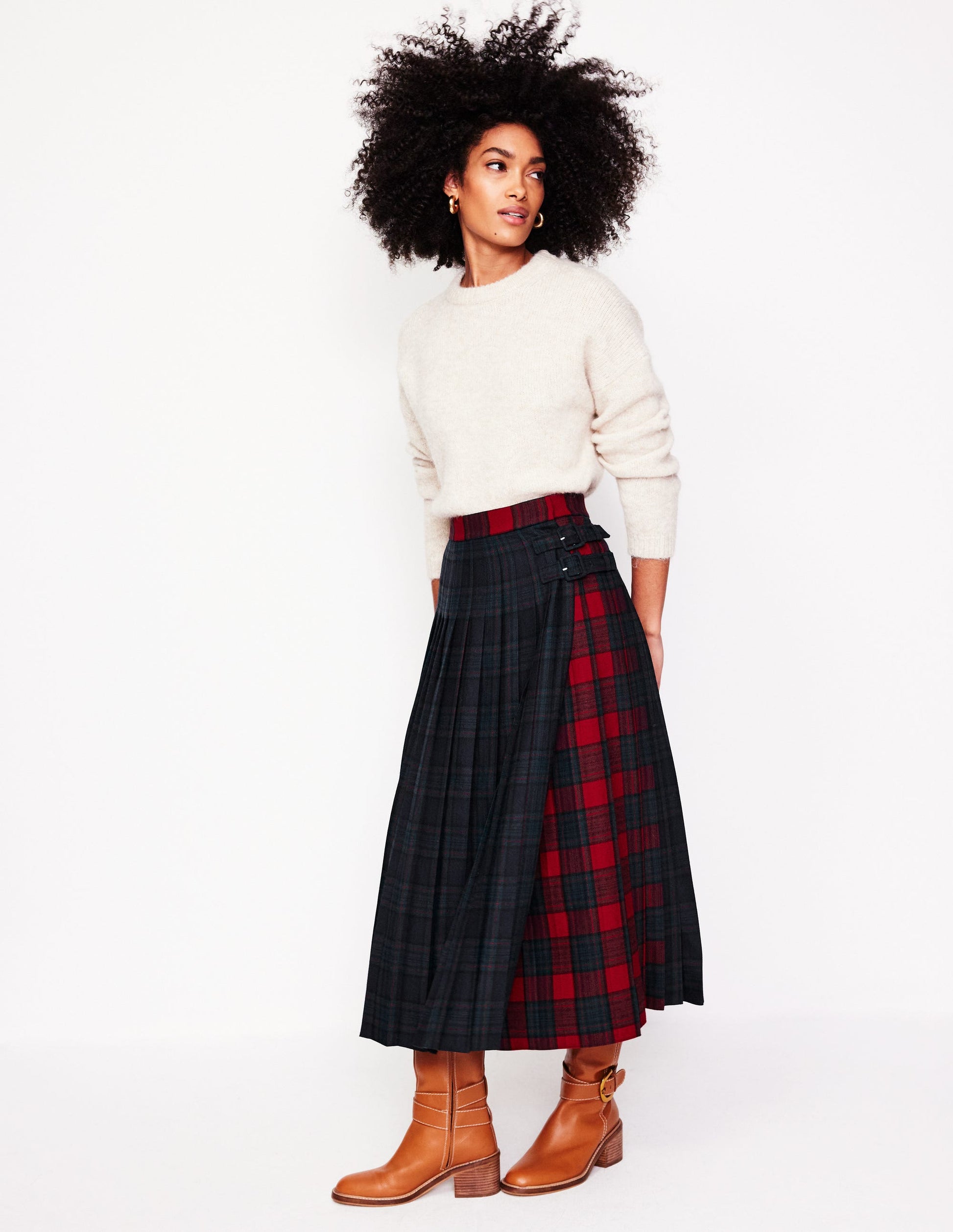 Josephine Midi Kilt-Navy and Green Check-1