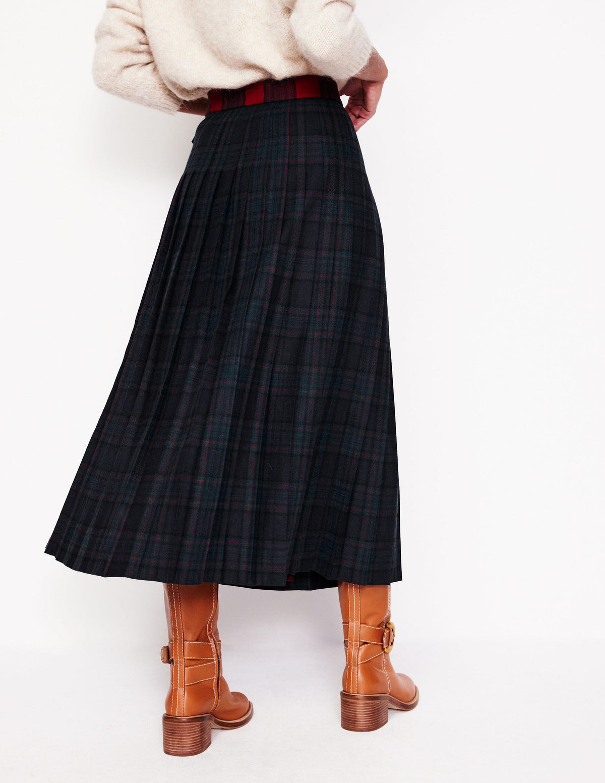 Josephine Midi Kilt-Navy and Green Check - Image 3
