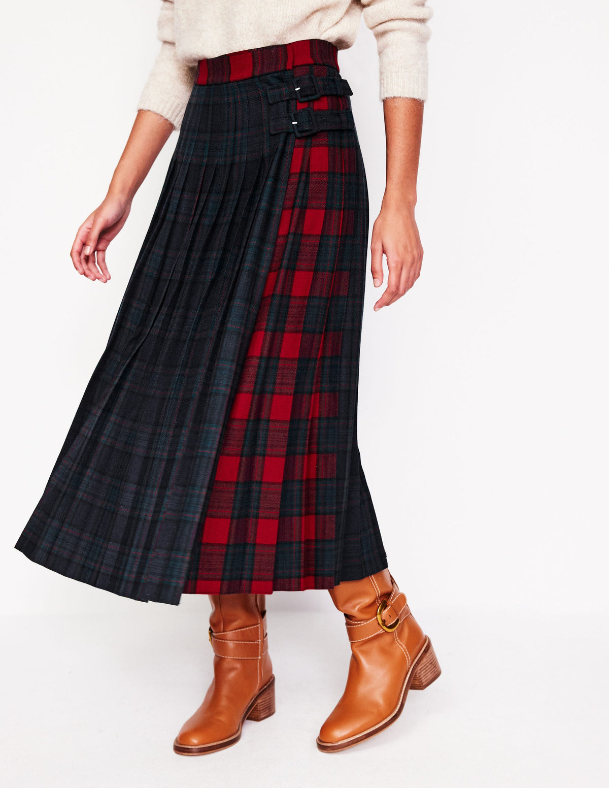 Josephine Midi Kilt-Navy and Green Check - Image 4