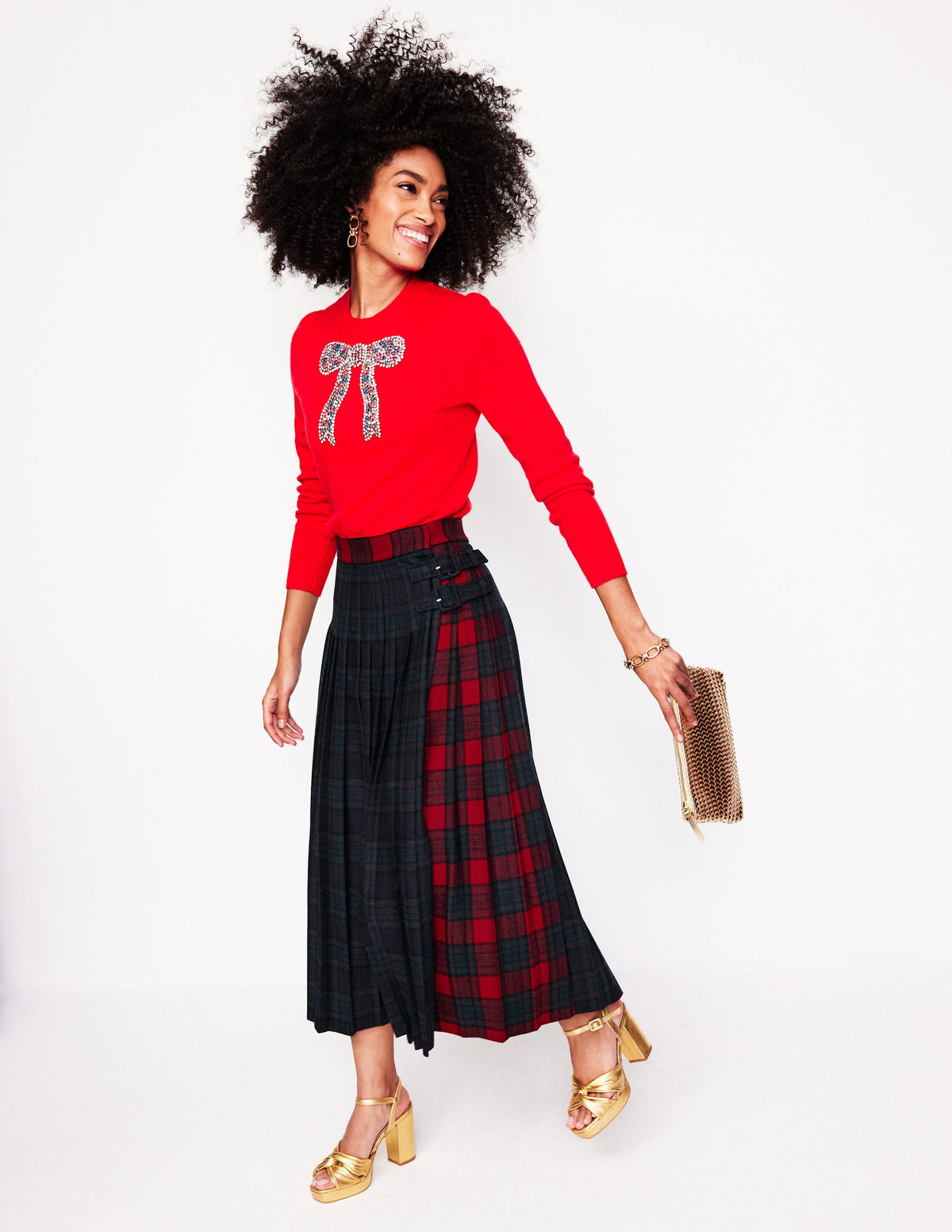 Josephine Midi Kilt-Navy and Green Check - Image 5