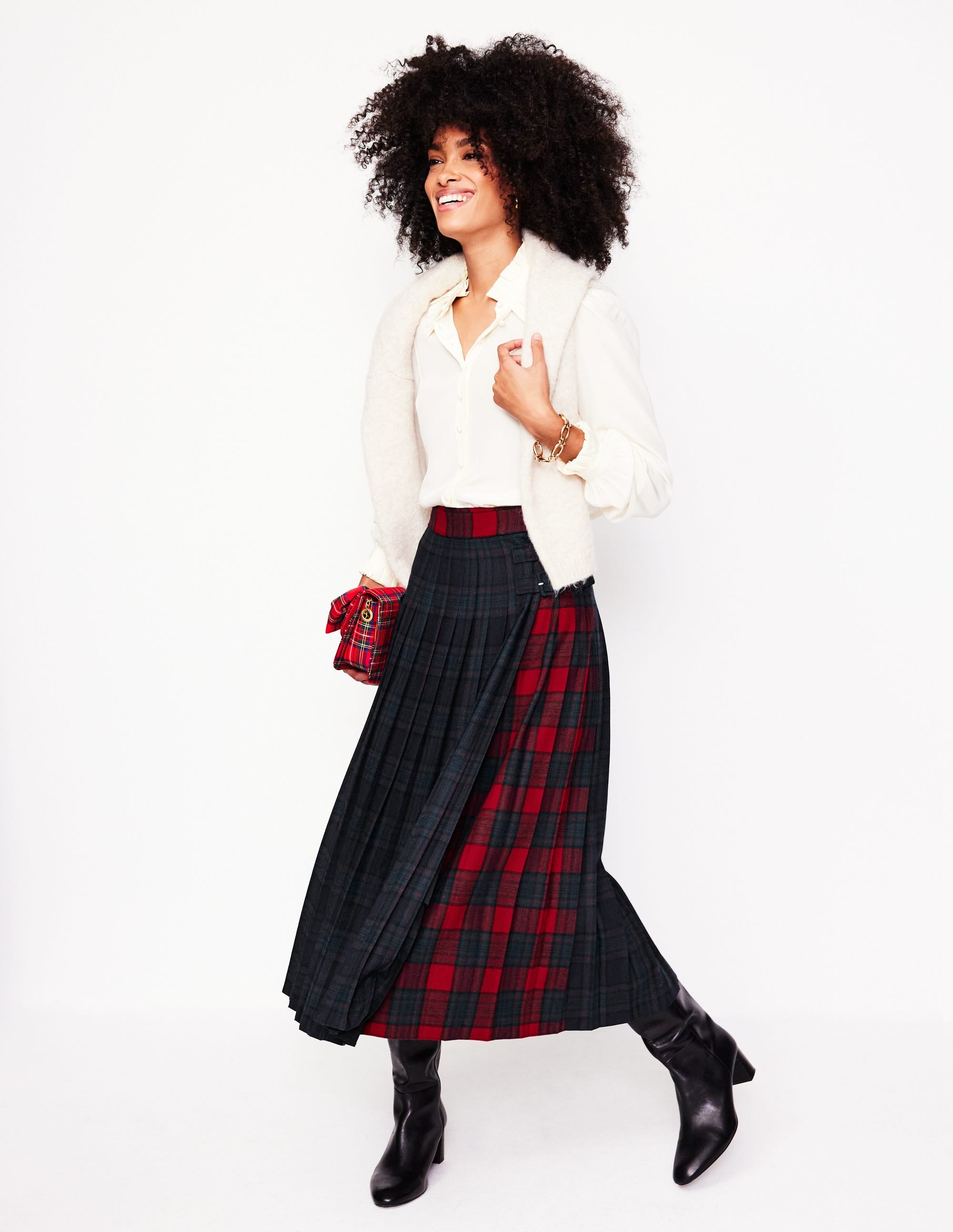 Josephine Midi Kilt-Navy and Green Check - Image 6