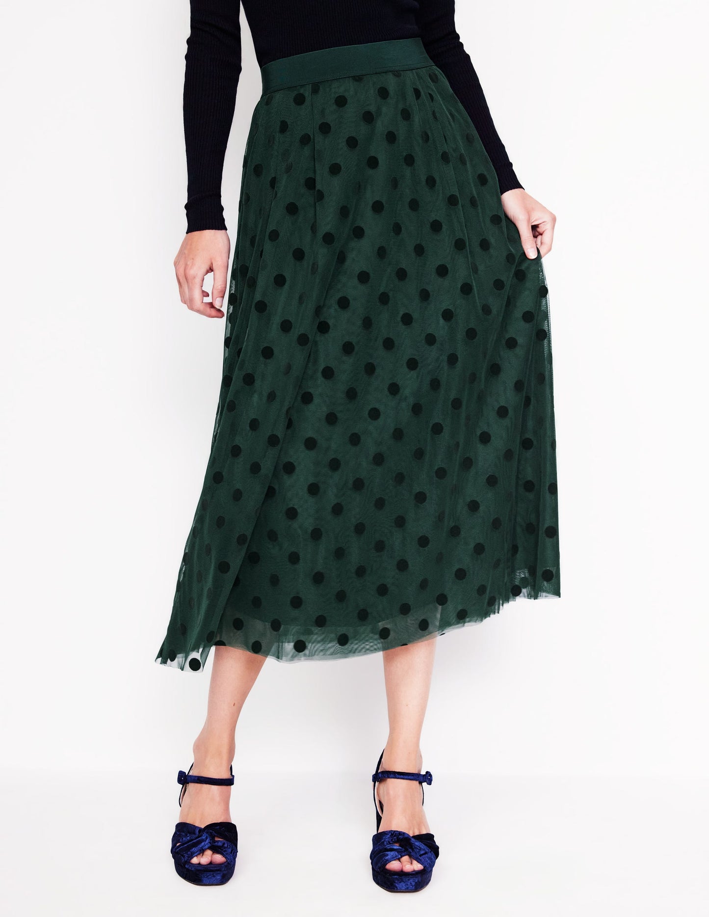 Isabella Tulle Midi Skirt-Green, Spots