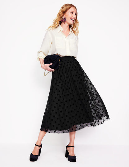 Isabella Tulle Midi Skirt-Black, Spots