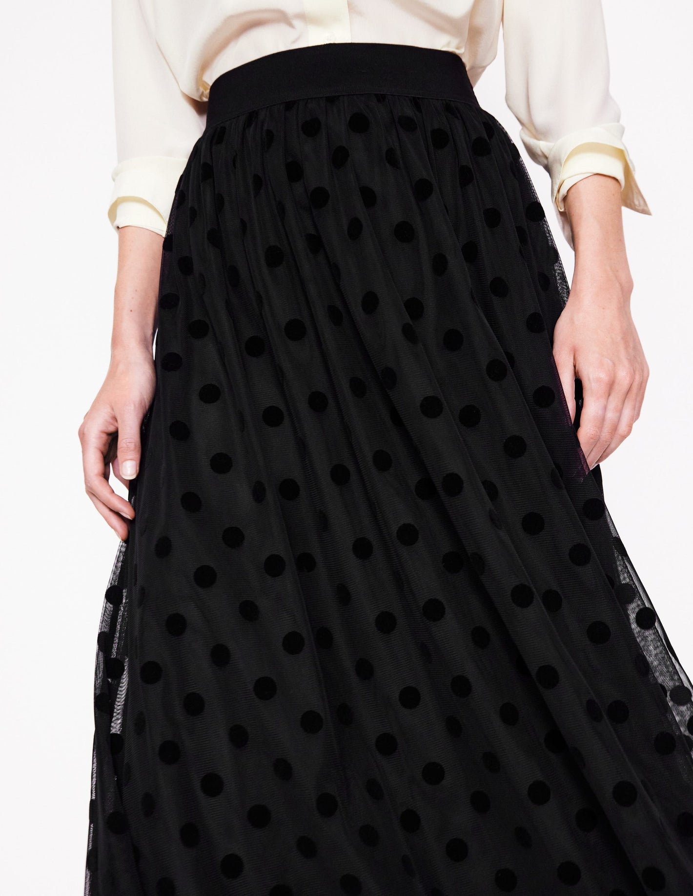 Isabella Tulle Midi Skirt-Black, Spots